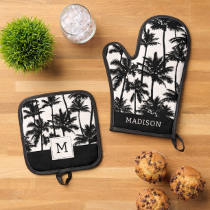 Palm Tree Shadow Pattern Oven Mitt & Pot Holder Set