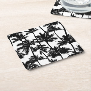Palm Tree Shadow Pattern Square Paper Coaster