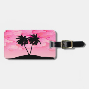 Palm Tree Silhouette Against Dawn Pink with Clouds Luggage Tag