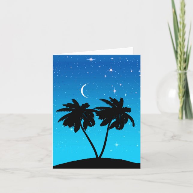 Palm Tree Silhouette Against Evening Blue Card (Front)
