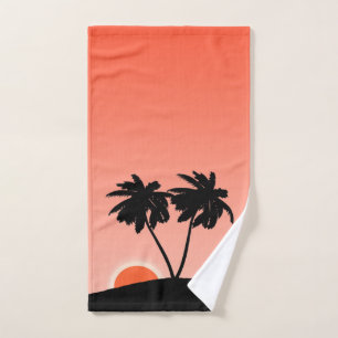 Palm Tree Silhouette Against Sunset Orange Bath To Bath Towel Set
