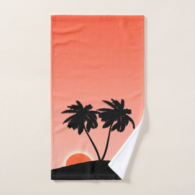 Palm Tree Silhouette Against Sunset Orange Bath To Bath Towel Set (Hand Towel)