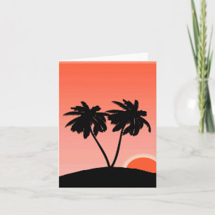 Palm Tree Silhouette Against Sunset Orange Card