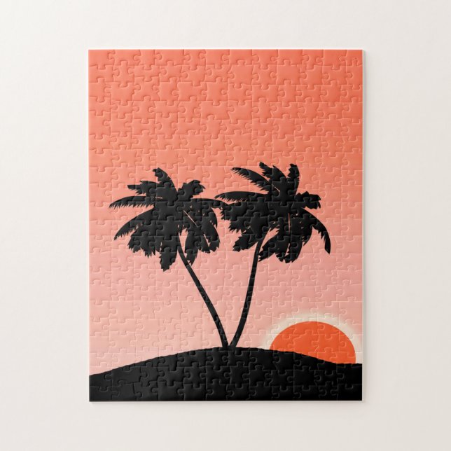Palm Tree Silhouette Against Sunset Orange  Jigsaw Jigsaw Puzzle (Vertical)