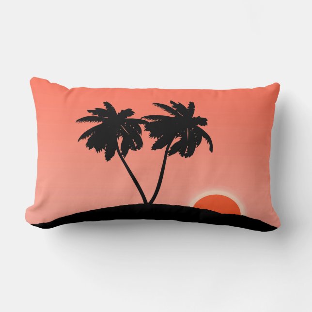 Palm Tree Silhouette Against Sunset Orange  Lumbar Cushion (Front)