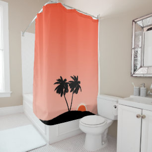 Palm Tree Silhouette Against Sunset Orange Shower Curtain