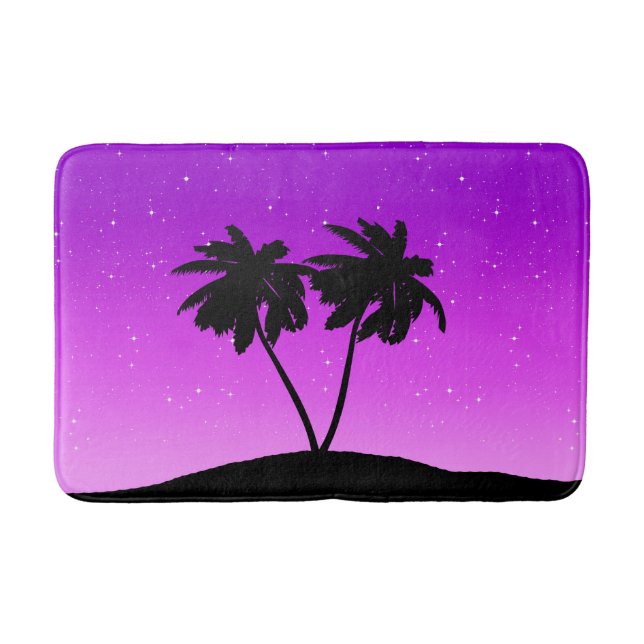 Palm Tree Silhouette Against Twilight Purple Bath Mat (Front)