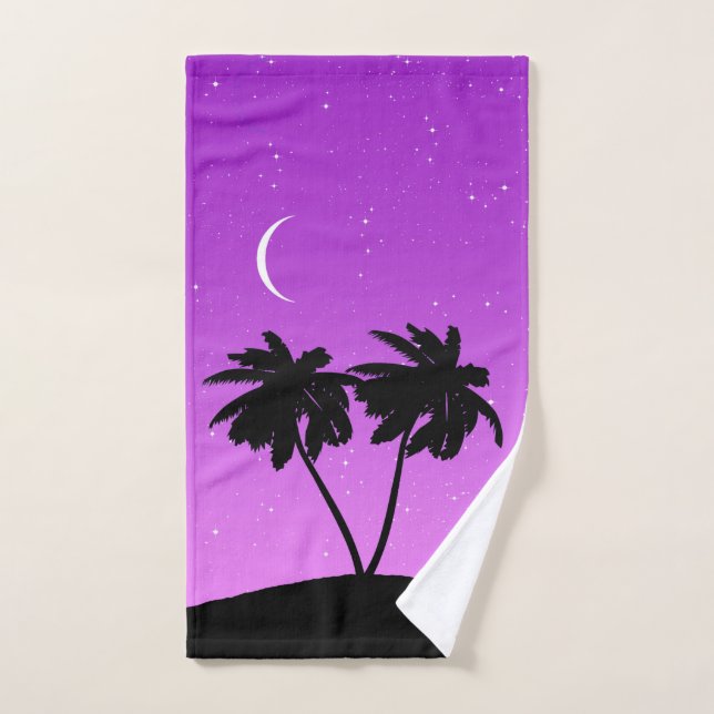 Palm Tree Silhouette Against Twilight Purple Bath Towel Set (Hand Towel)