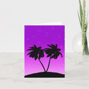 Palm Tree Silhouette Against Twilight Purple Card