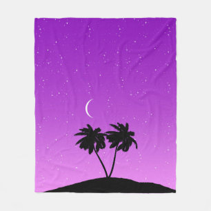 Palm Tree Silhouette Against Twilight Purple Fleece Blanket