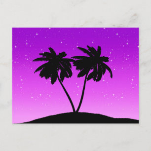 Palm Tree Silhouette Against Twilight Purple Postcard