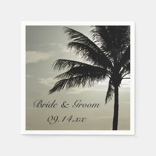 Palm Tree Silhouette Beach Wedding Napkin (Front)