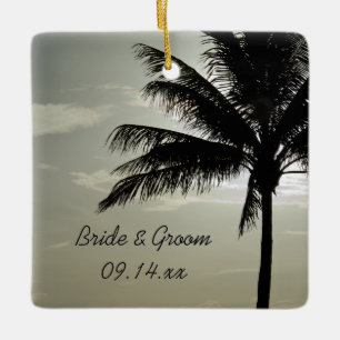 Palm Tree Silhouette Beach Wedding Square Ceramic Tree Decoration