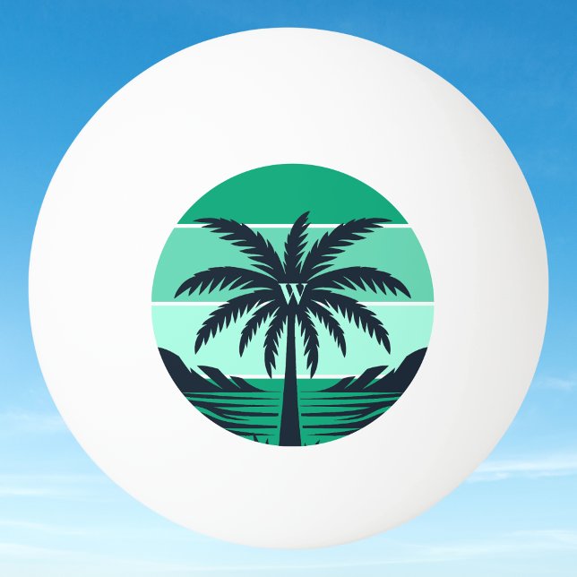 Palm Tree Silhouette Black Striped Green Monogram Ping Pong Ball (Creator Uploaded)