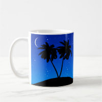 Palm Tree Silhouette, Evening Blue with Stars