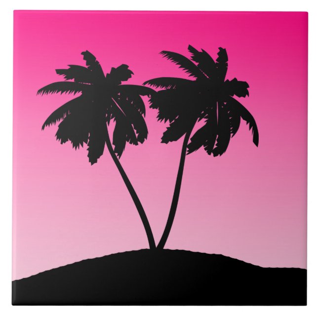 Palm Tree Silhouette on Dawn Pink Tile (Front)