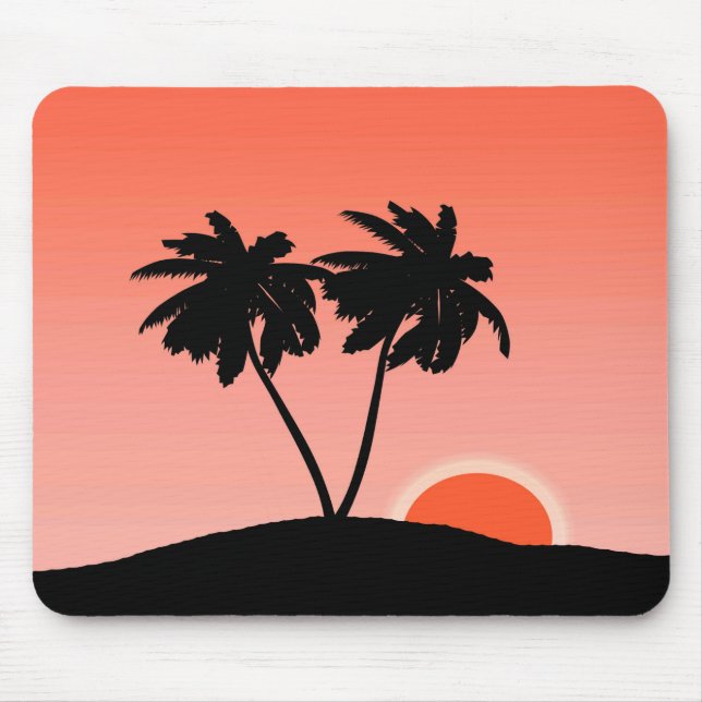 Palm Tree Silhouette on Sunset Orange Mouse Pad (Front)