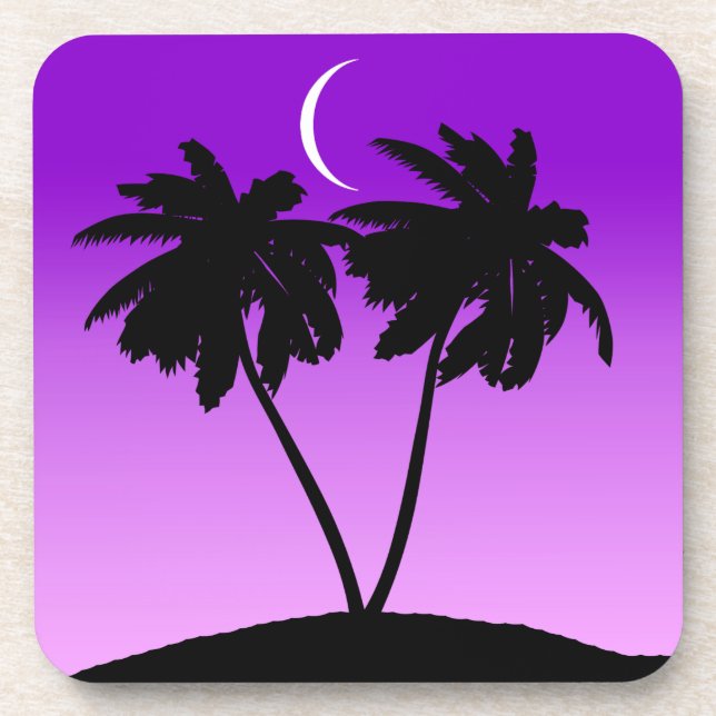 Palm Tree Silhouette on Twilight Purple Coaster (Front)