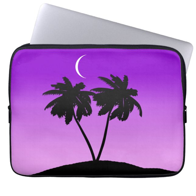 Palm Tree Silhouette on Twilight Purple Laptop Sleeve (Front)