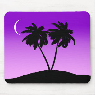 Palm Tree Silhouette on Twilight Purple Mouse Pad