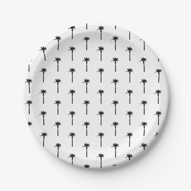 Palm Tree Silhouette Pattern Coastal Travel Chic Paper Plate (Front)