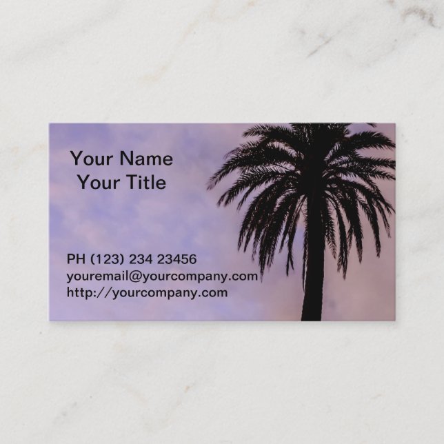 Palm Tree Silhouette Purple Sky Business Card (Front)