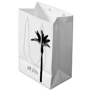 Palm Tree Silhouette Travel Coastal Custom Text Medium Gift Bag