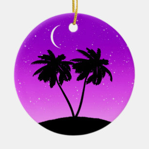Palm Tree Silhouette, Twilight Purple with Stars C Ceramic Tree Decoration