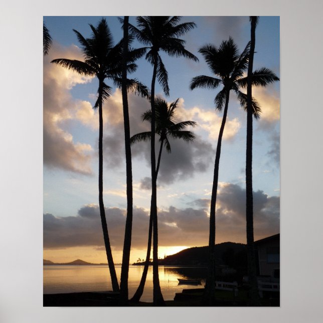 Palm Tree Silhouettes in Hawaii Poster (Front)