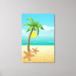 Palm tree, starfish & sun tropical scenery canvas print