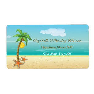 Palm tree & starfish tropical beach wedding label