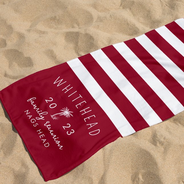 Palm Tree Stripe Red Monogram Beach Towel (Creator Uploaded)