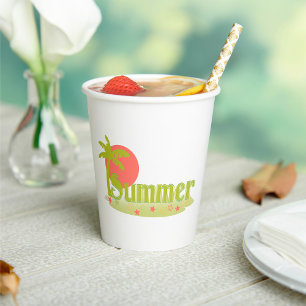 Palm Tree Summer with Sun and Beach Paper Cups