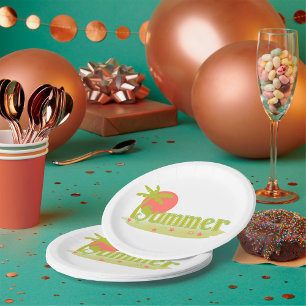 Palm Tree Summer with Sun and Beach Paper Plate