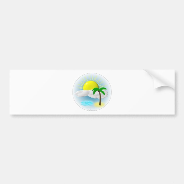 Palm Tree, Sun and Beach Bumper Sticker (Front)