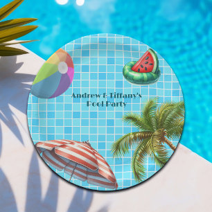 Palm Tree Sun Umbrella Beach Ball Pool Party Paper Plate