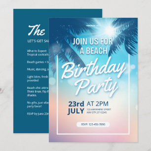 Palm Tree Sunset Adult Beach Birthday Invitation