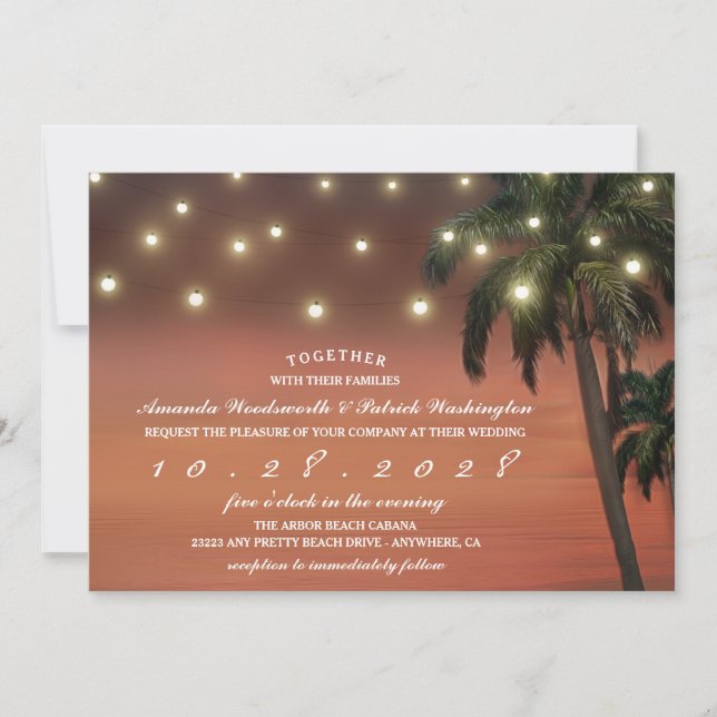 Palm Tree Sunset Beach Wedding Invitations (Front)