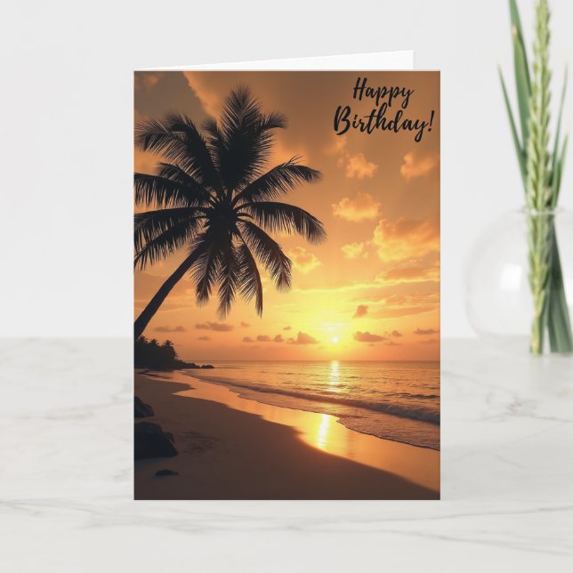 Palm Tree Sunset Birthday Card (Front)