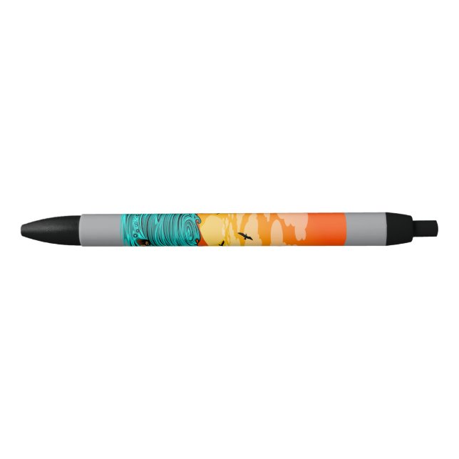 Palm Tree Sunset Black Ink Pen (Front)