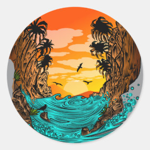 Palm Tree Sunset Classic Round Sticker