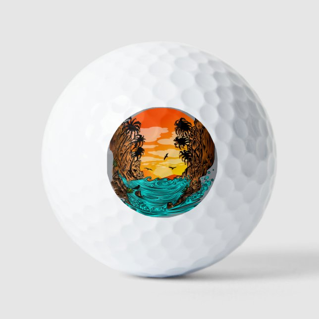 Palm Tree Sunset Golf Balls (Front)