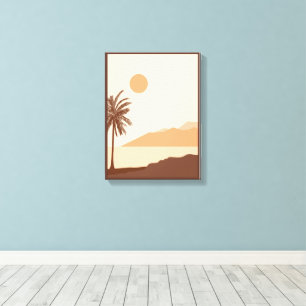 Palm Tree Sunset, Island, Boho Abstract Art Canvas Print