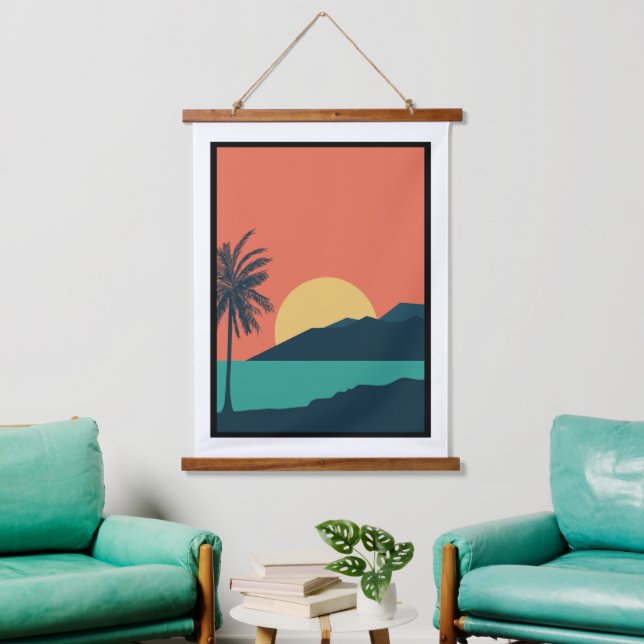 Palm Tree Sunset, Island, Boho Abstract Art Hanging Tapestry (Living Room)