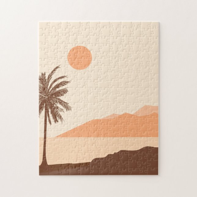 Palm Tree Sunset, Island, Boho Abstract Art Jigsaw Puzzle (Vertical)