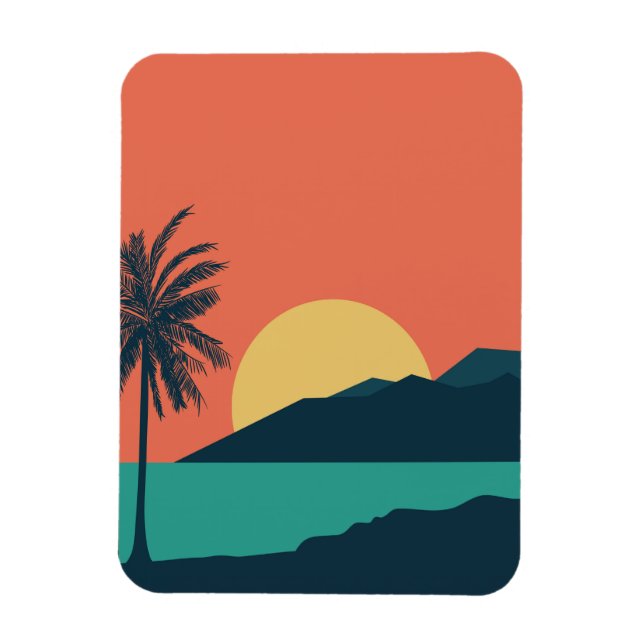 Palm Tree Sunset, Island, Boho Abstract Art Magnet (Vertical)