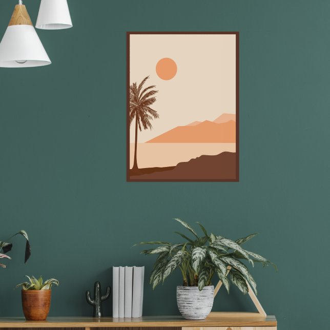 Palm Tree Sunset, Island, Boho Abstract Art Poster (Living Room 1)