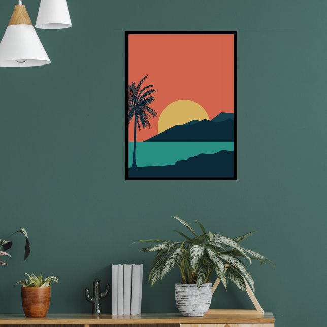 Palm Tree Sunset, Island, Boho Abstract Art Poster (Living Room 1)