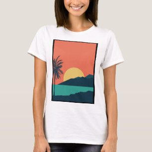 Palm Tree Sunset, Island, Boho Abstract Art T-Shirt
