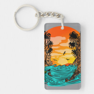 Palm Tree Sunset Key Ring
